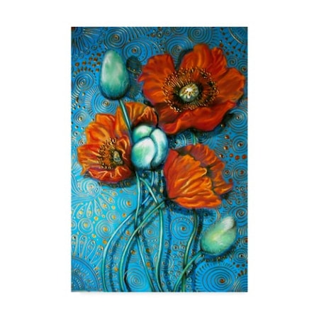 Cherie Roe Dirksen 'Orange Poppies On Blue' Canvas Art,30x47